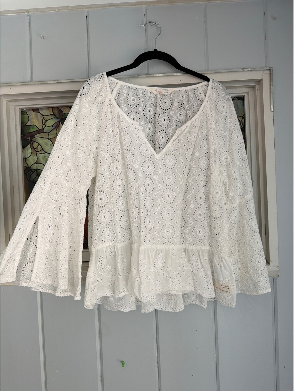 Odd Molly White Eyelet Cotton Blouse Size 3 large
